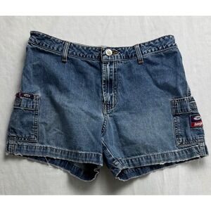 VTG Y2K Bongo Stealth Denim Cargo Shorts Womens 7/8 Medium Wash Blue distressed